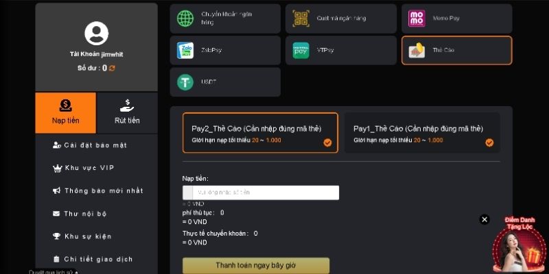 6 bước nạp tiền 23WIN bằng thẻ cào